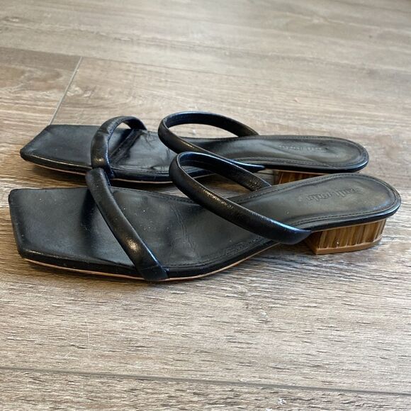 Cult Gaia Liz Black Leather Slide Sandals w Bamboo Inspired Block Heel Size 41 - Picture 5 of 12